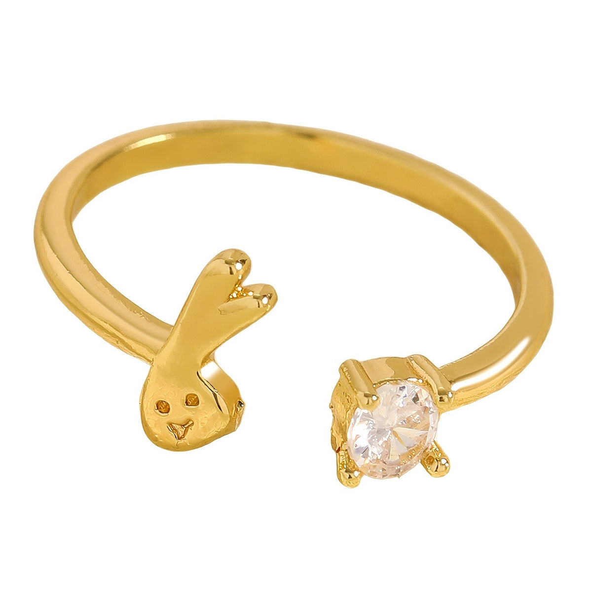 Rabbit & Crystal Open Ring