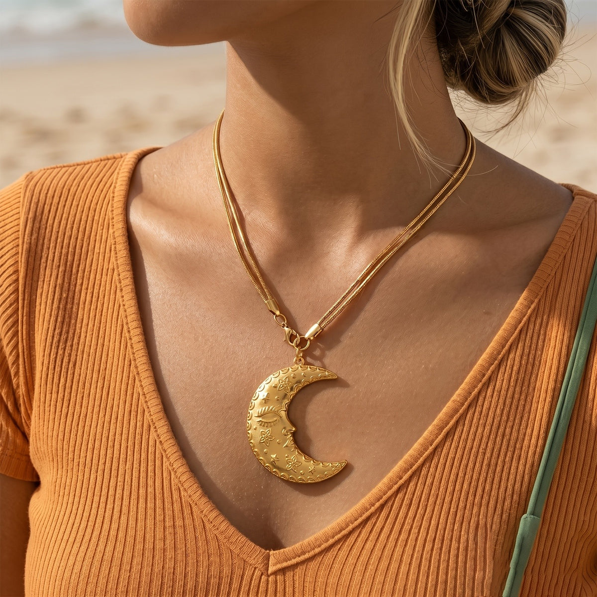 Floral Crescent Moon Necklace