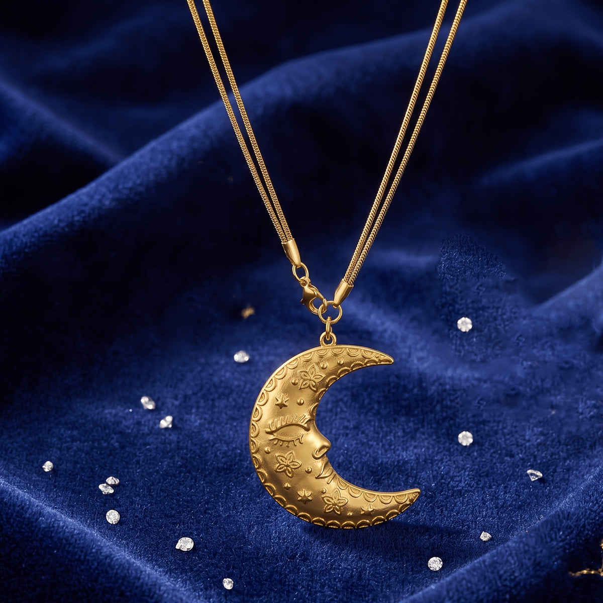 Floral Crescent Moon Necklace
