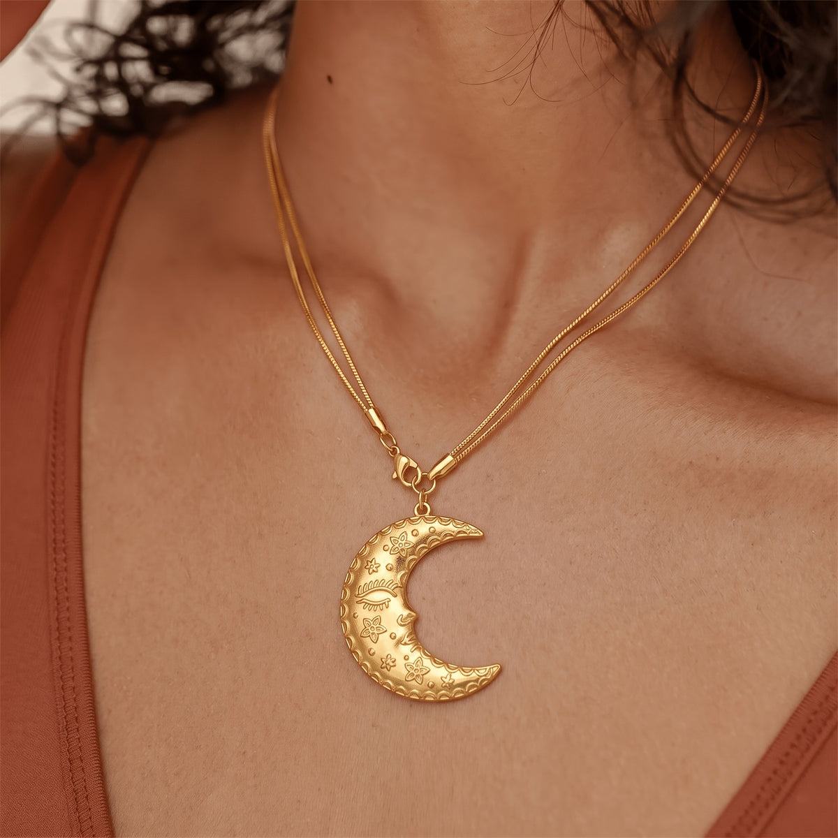 Floral Crescent Moon Necklace