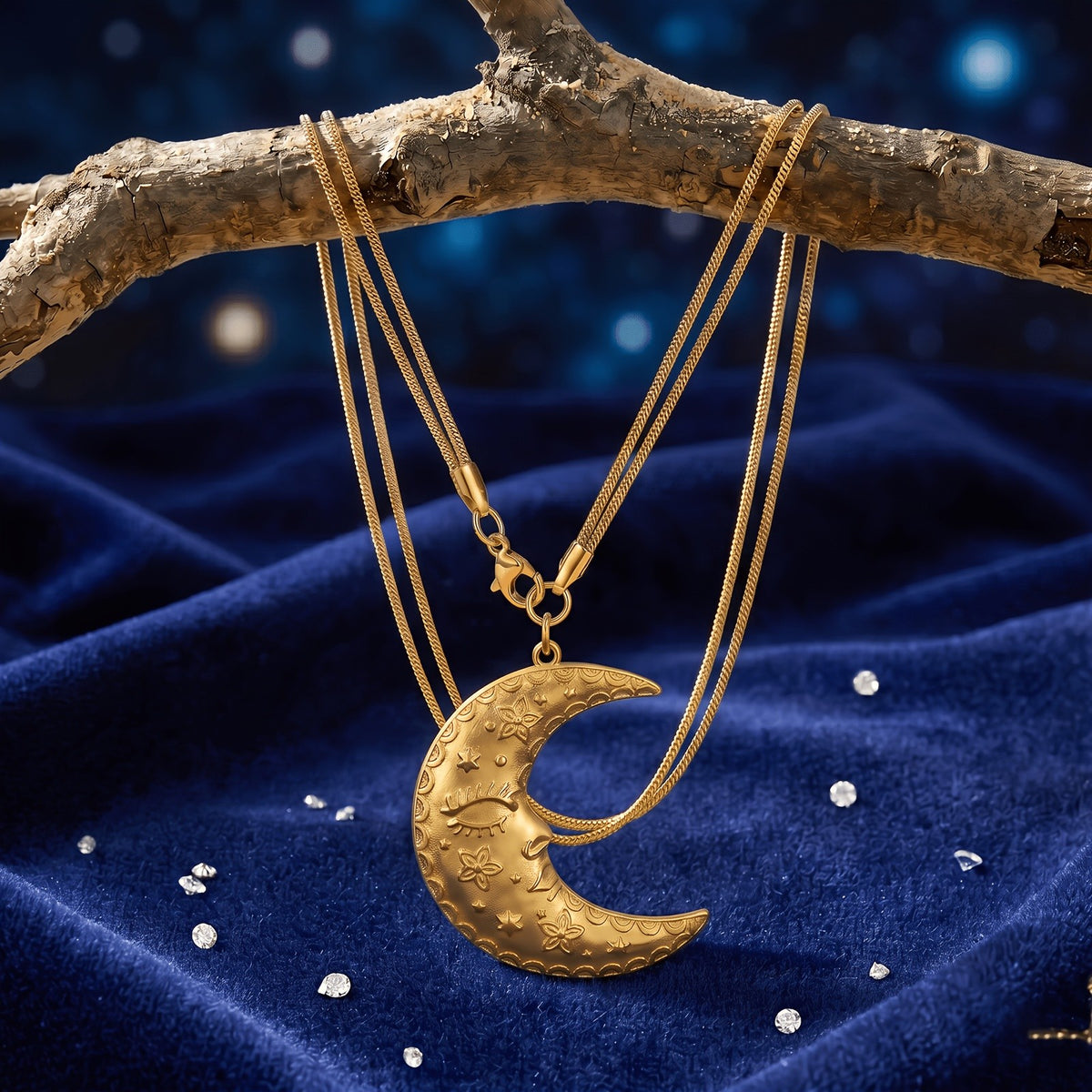 Floral Crescent Moon Necklace