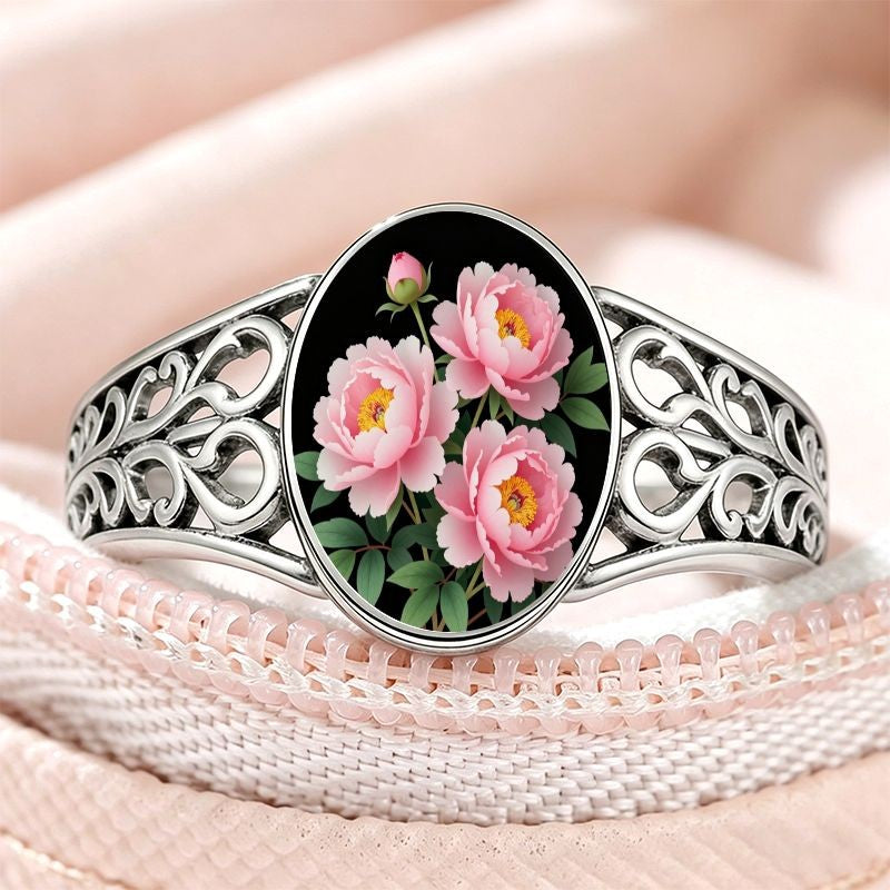 Pink Peony Filigree Ring