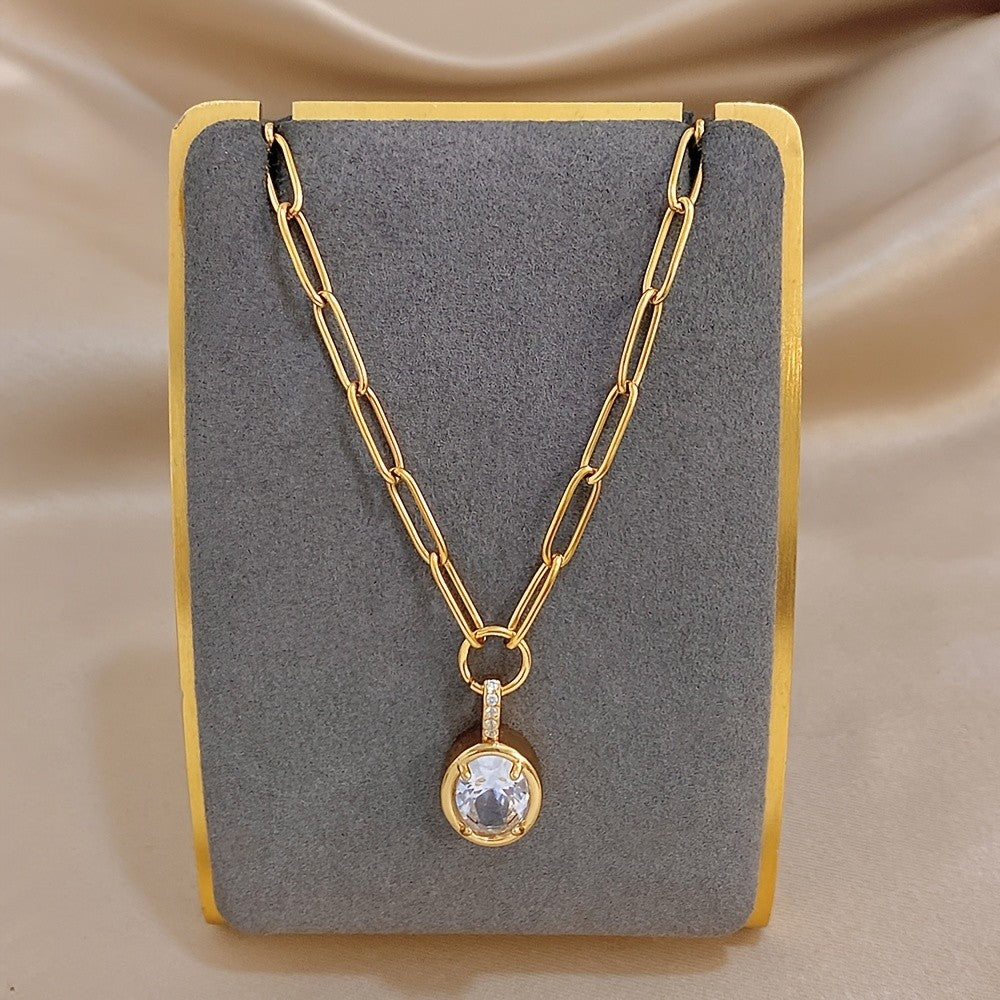 Oval Zircon Paperclip Necklace