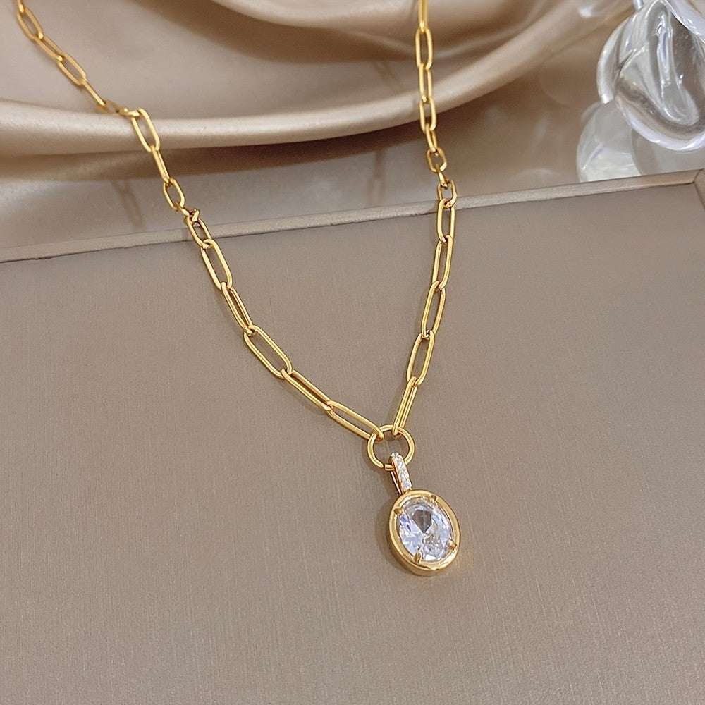 Oval Zircon Paperclip Necklace