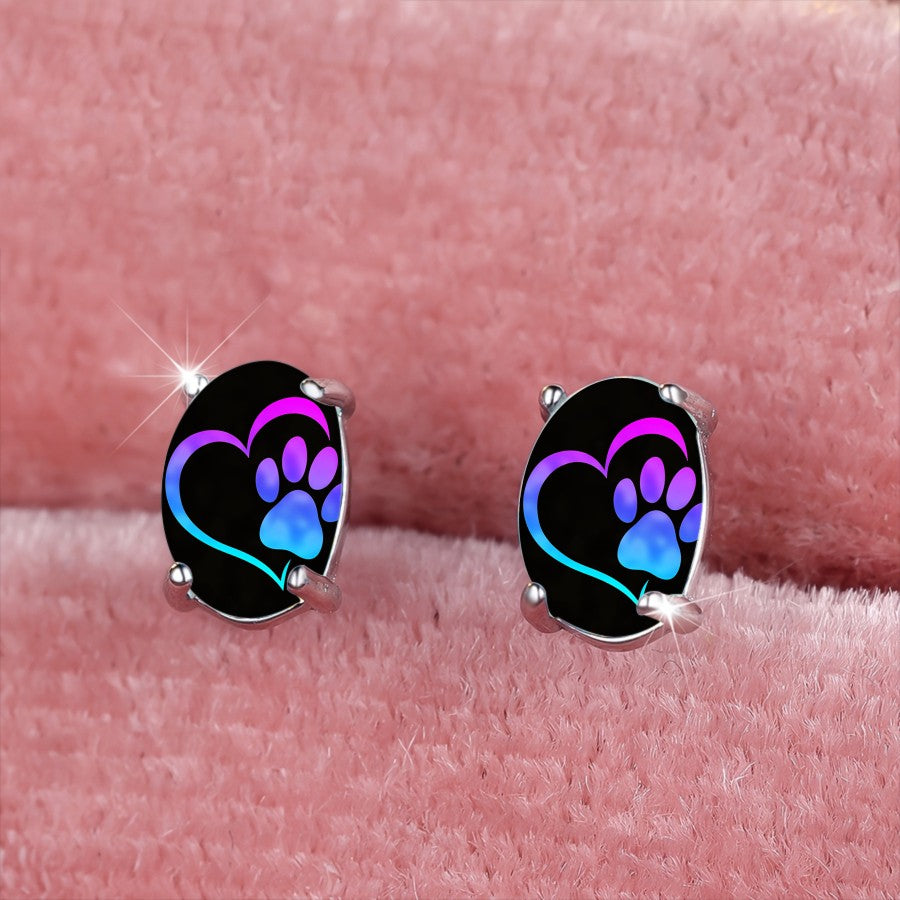 Neon Paw Heart Stud Earrings
