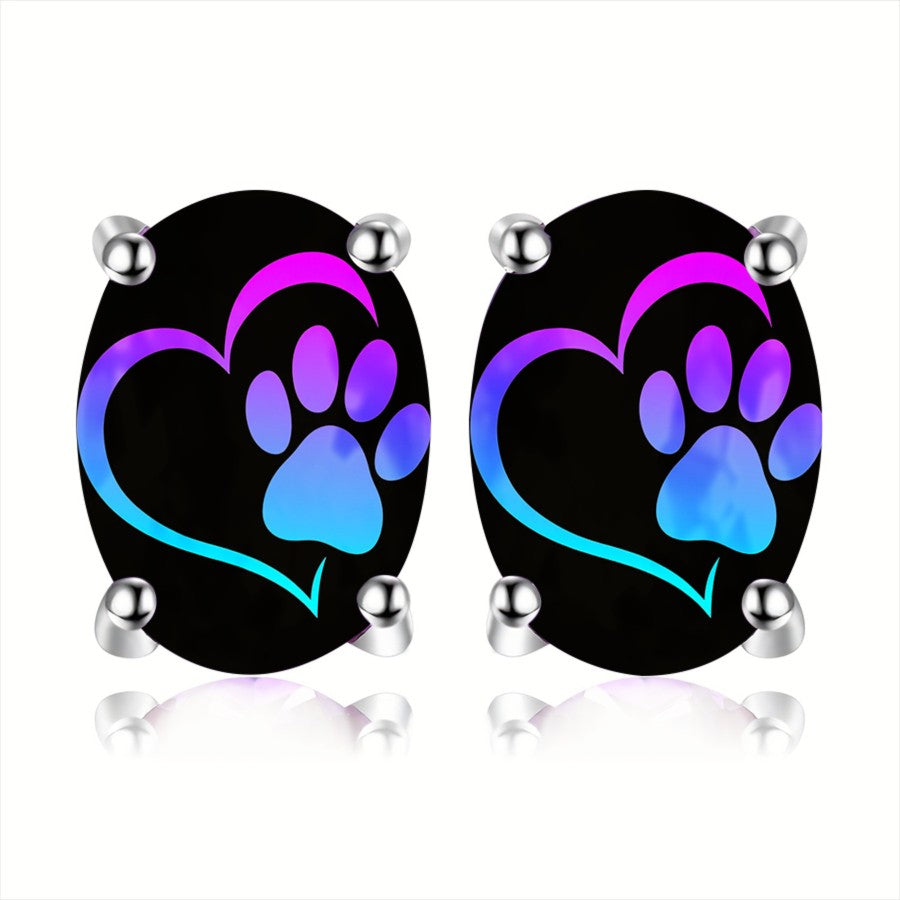 Neon Paw Heart Stud Earrings