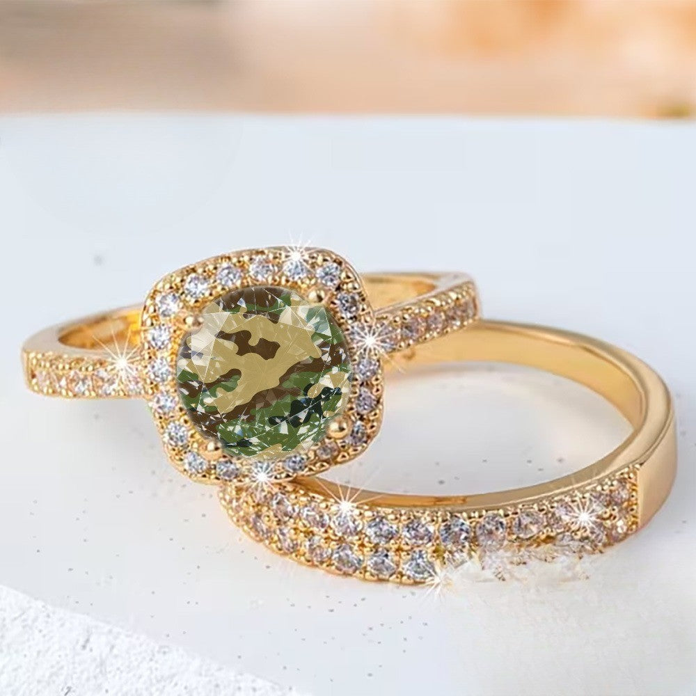 Square Camo Crystal Ring Set