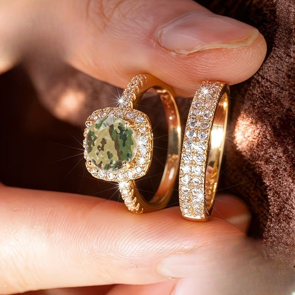 Square Camo Crystal Ring Set