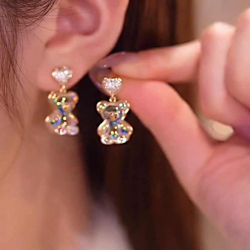 Iridescent Bear Drop Earrings