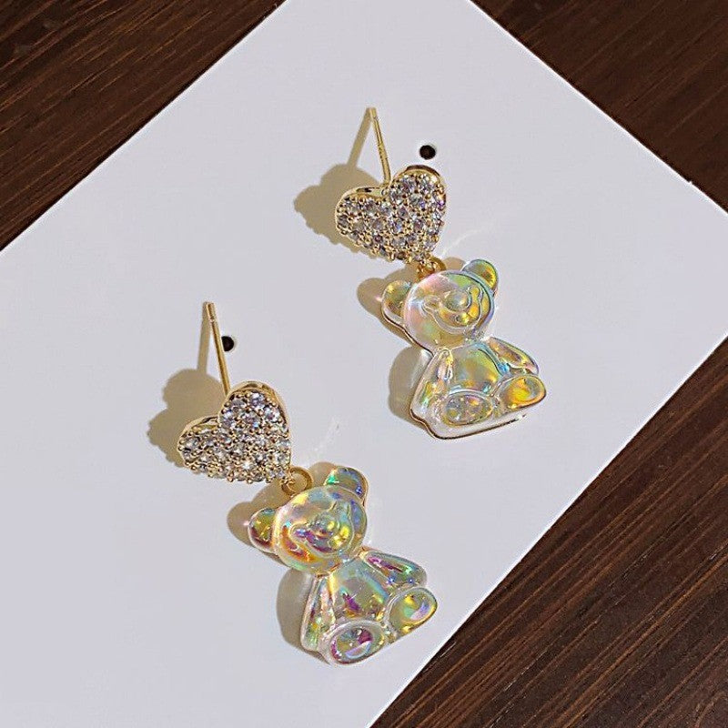 Iridescent Bear Drop Earrings