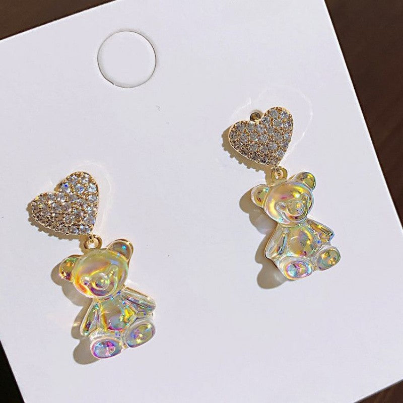Iridescent Bear Drop Earrings