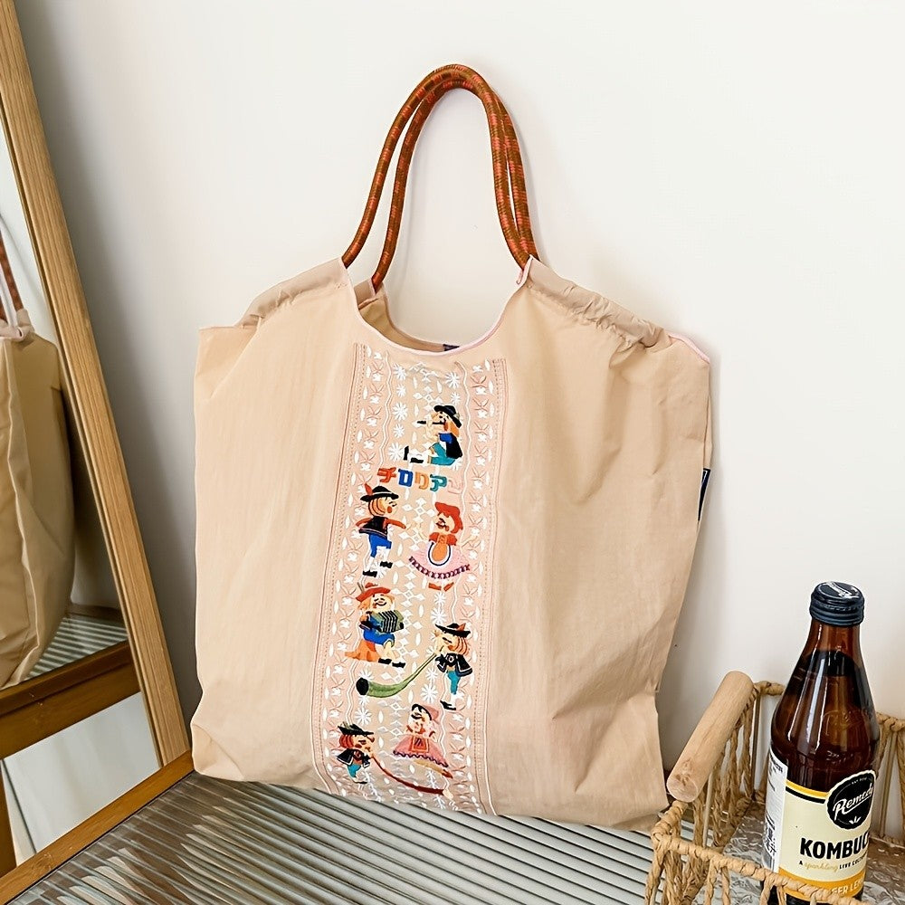 Embroidered Character Tote Bag