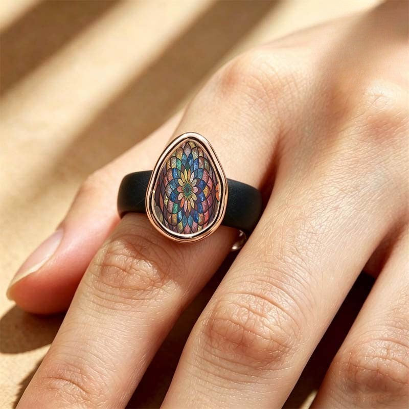 Colorful Mandala Teardrop Ring