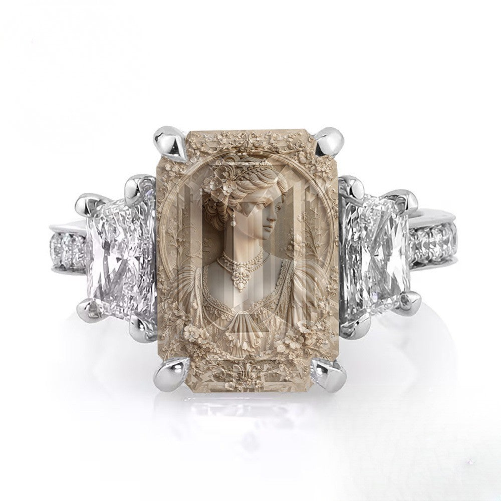 Ornate Lady Portrait Square Ring