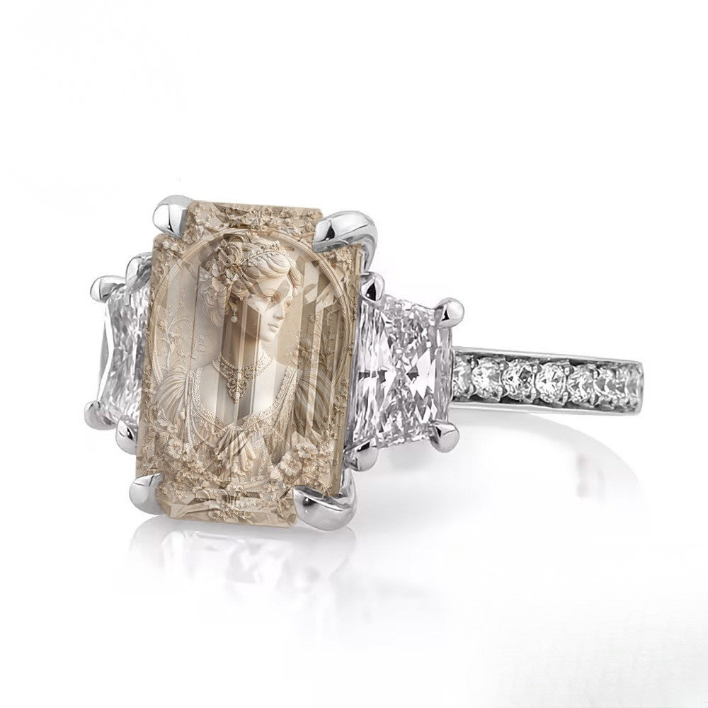 Ornate Lady Portrait Square Ring