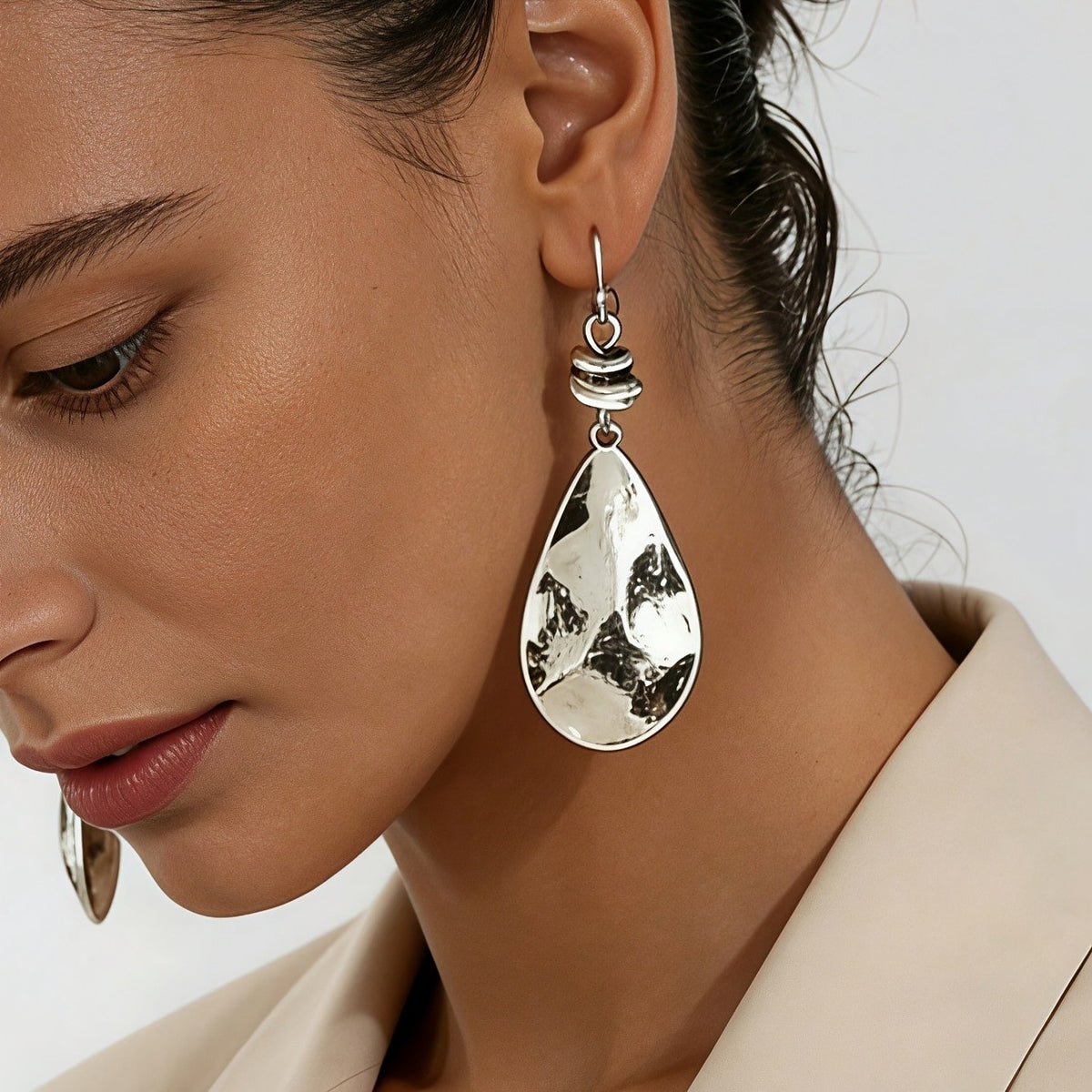 Hammered Teardrop Dangle Earrings