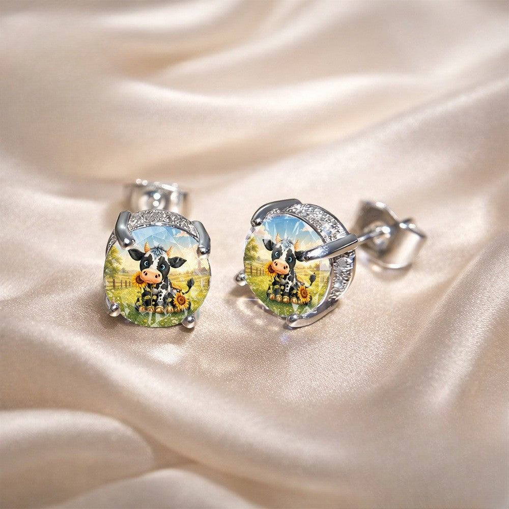 Cow & Sunflower Stud Earrings