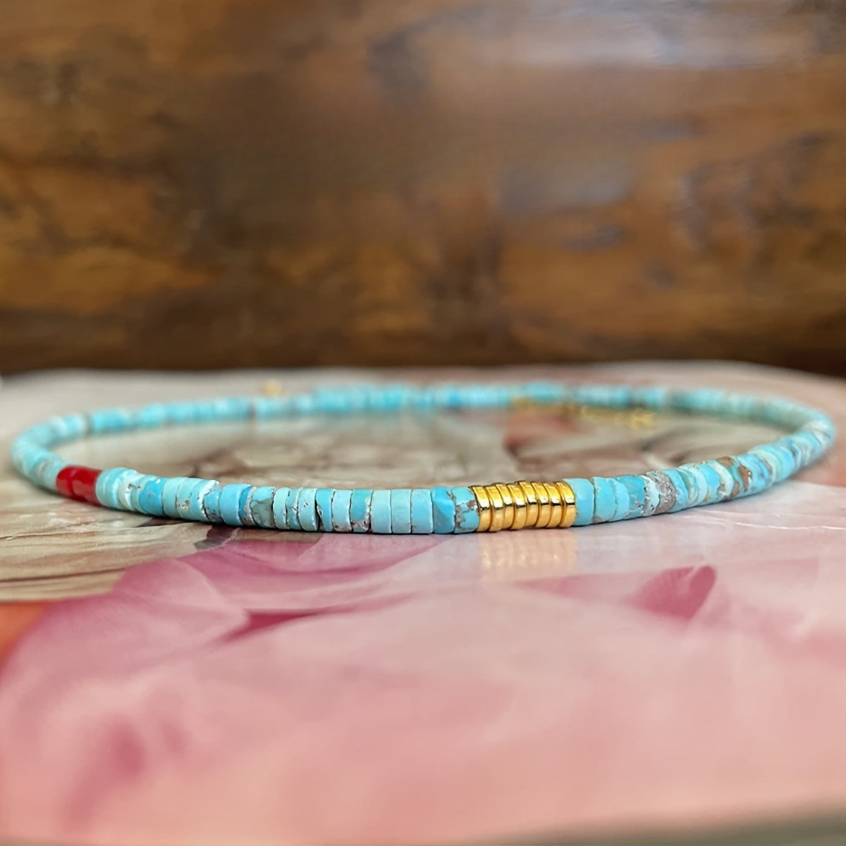 Turquoise & Red Accent Bead Necklace