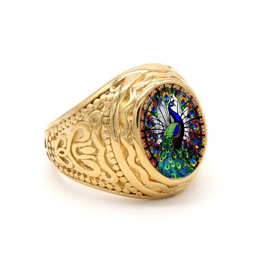 Peacock Stained Glass Statement Ring