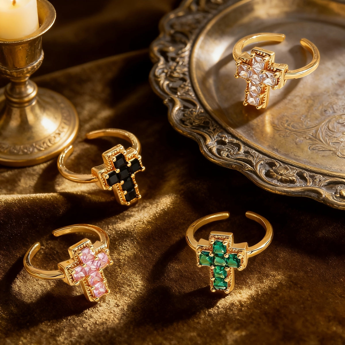 Glass Mosaic Cross Ring