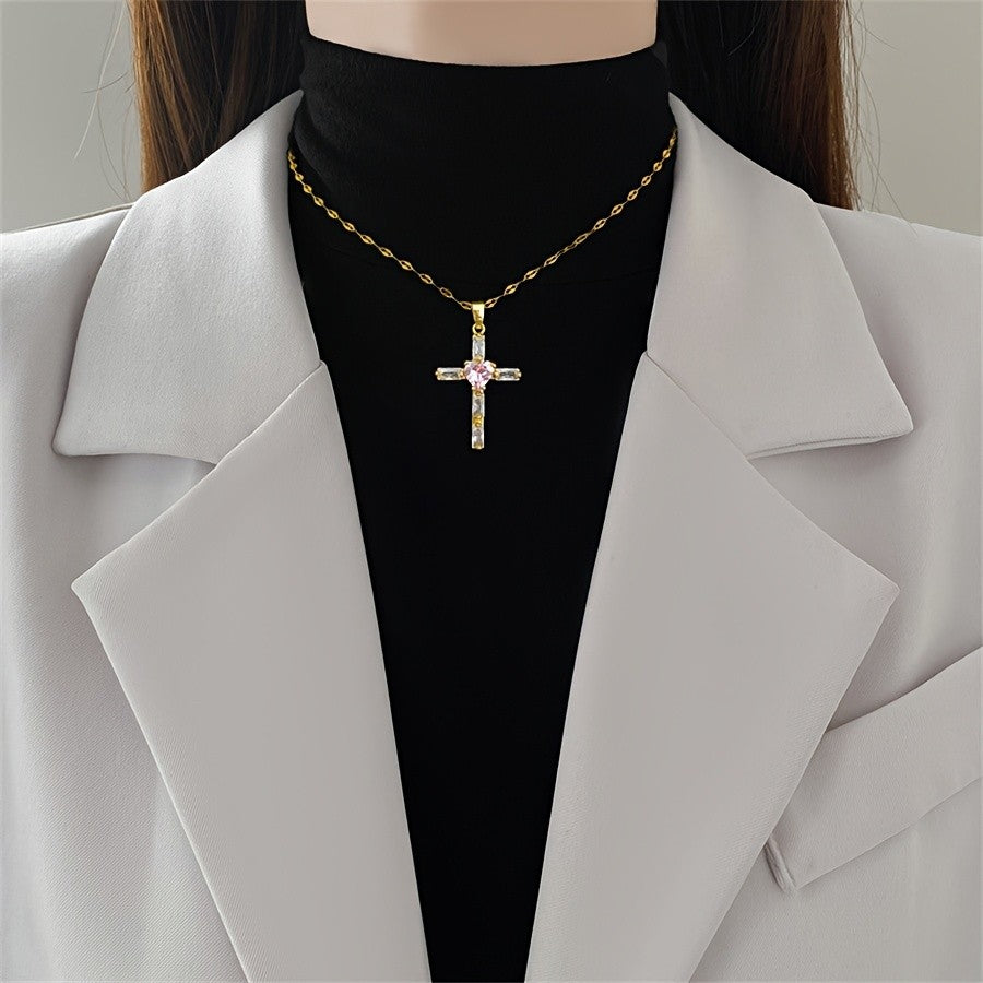 Pink Heart Cross Necklace