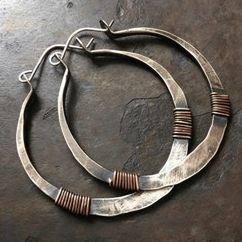 Hammered Wire Wrap Hoop Earrings