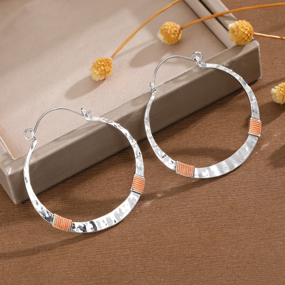 Hammered Wire Wrap Hoop Earrings