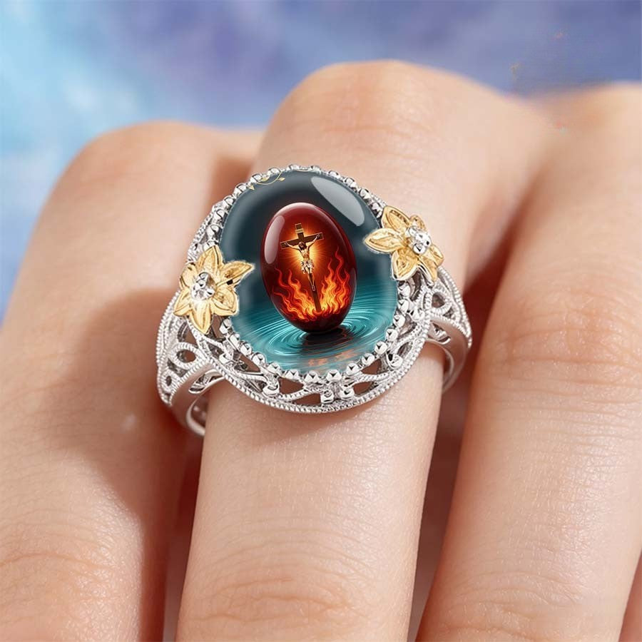 Crucifix Flame Statement Ring