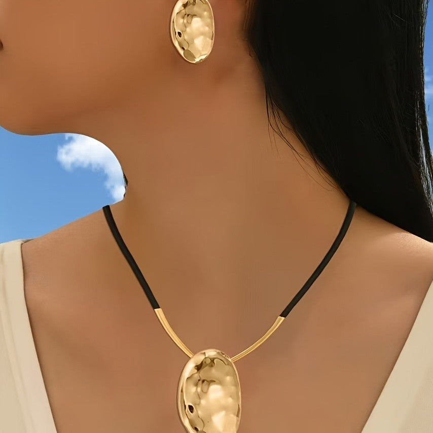 Hammered Oval Necklace & Earring Set