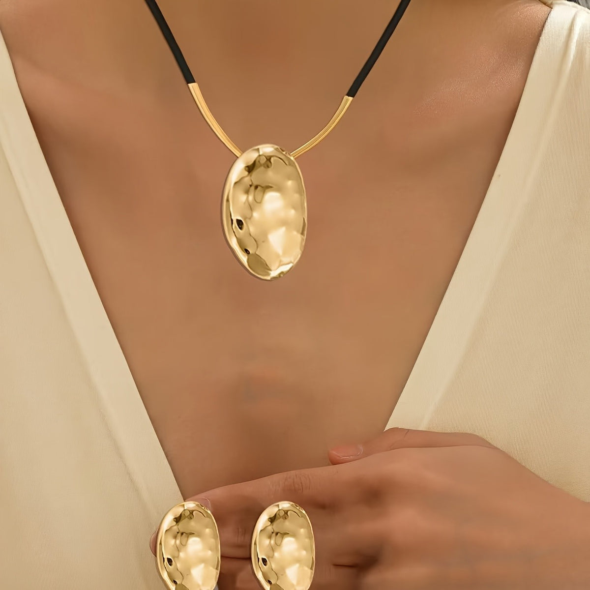 Hammered Oval Necklace & Earring Set