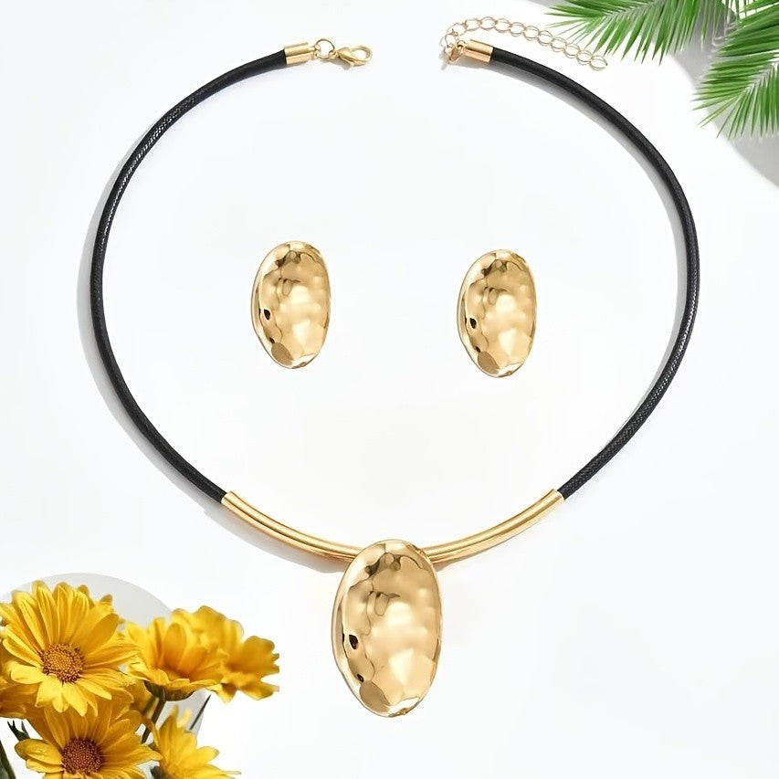 Hammered Oval Necklace & Earring Set