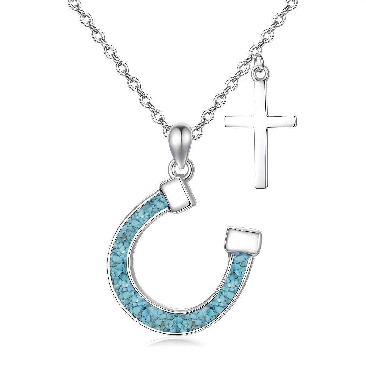 Turquoise Horseshoe & Cross Necklace