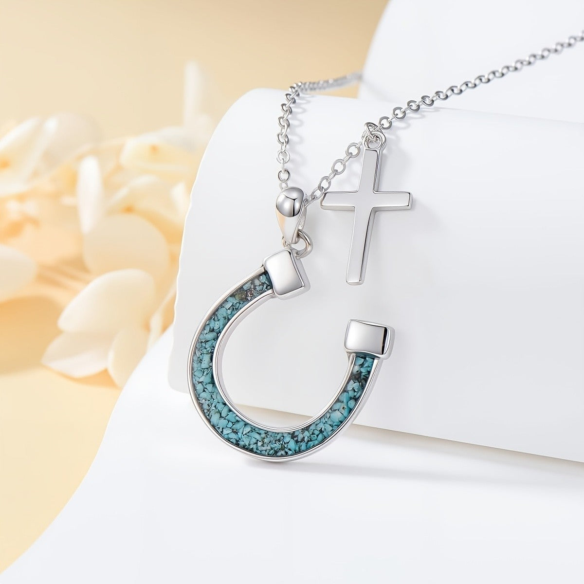 Turquoise Horseshoe & Cross Necklace