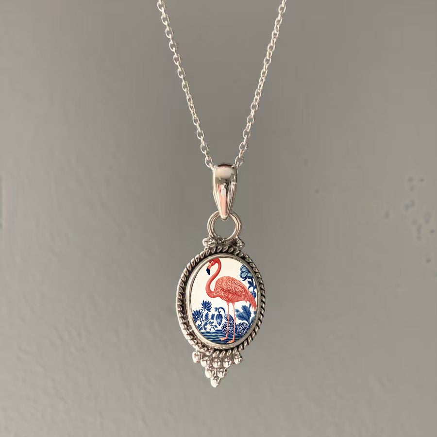 Flamingo Oval Pendant Necklace
