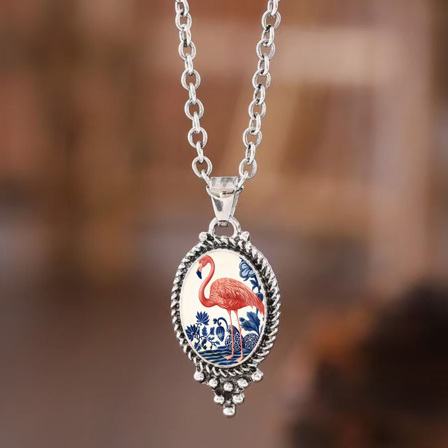 Flamingo Oval Pendant Necklace