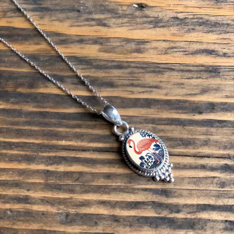 Flamingo Oval Pendant Necklace