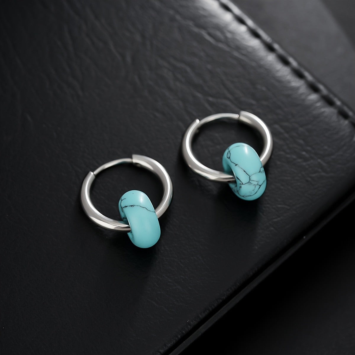 Turquoise Oval Hoop Earrings