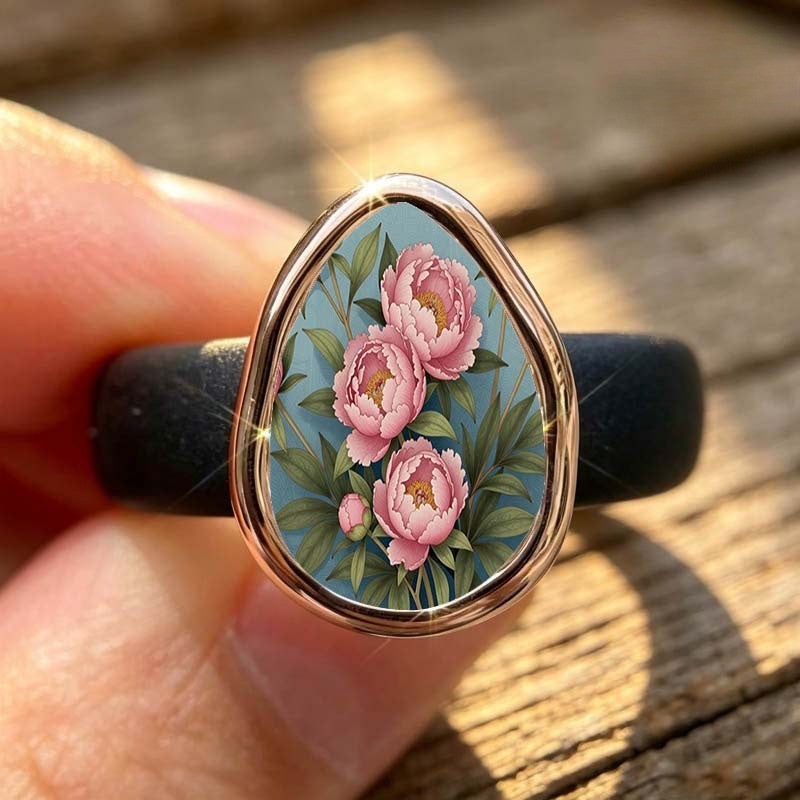 Pink Peony Teardrop Ring
