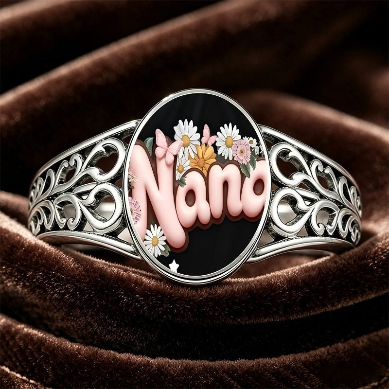 Floral Name Oval Ring