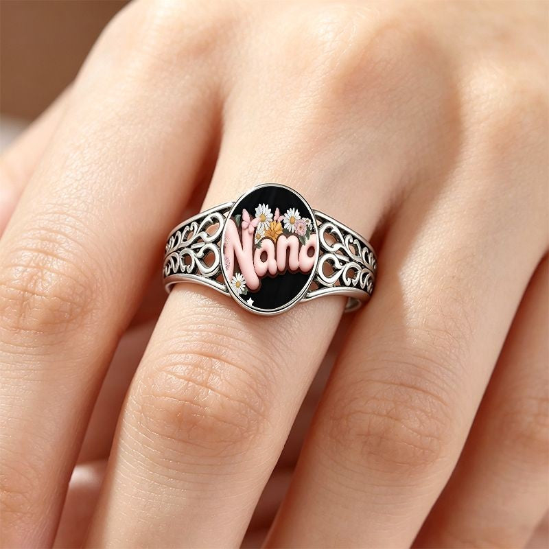 Floral Name Oval Ring