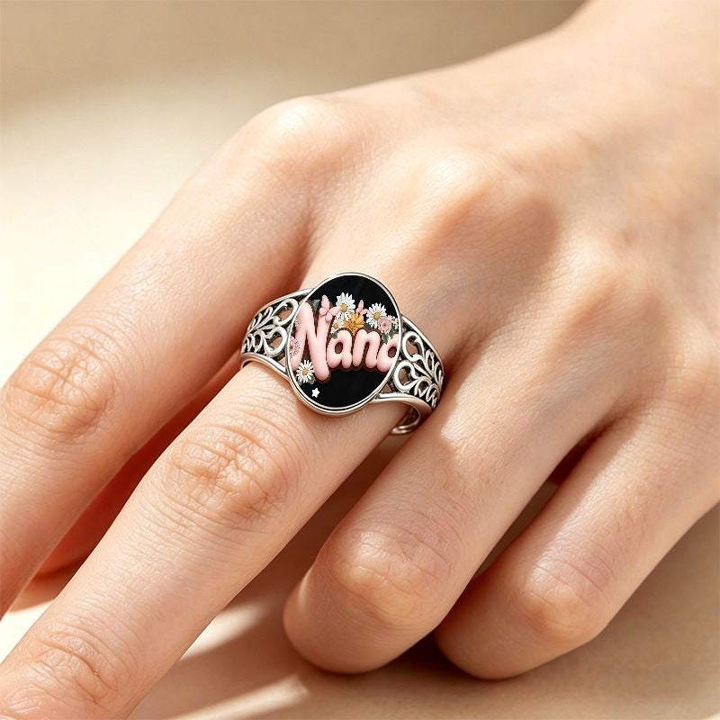 Floral Name Oval Ring