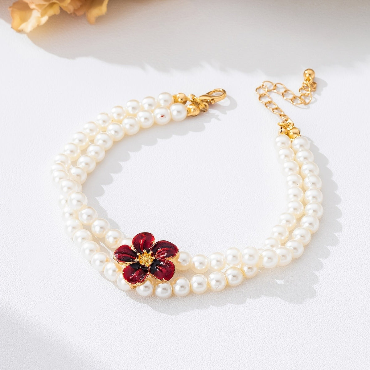 Red Flower Pearl Anklet
