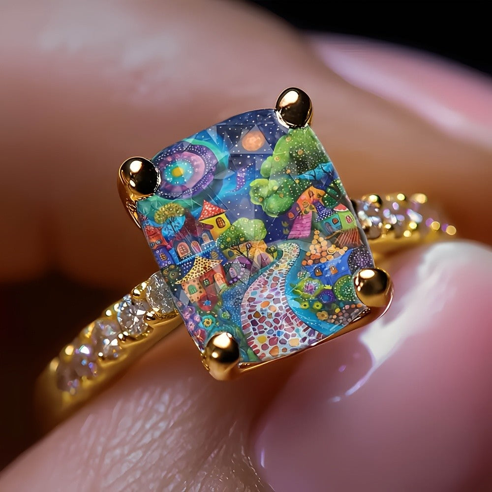 Colorful Village Square Ring
