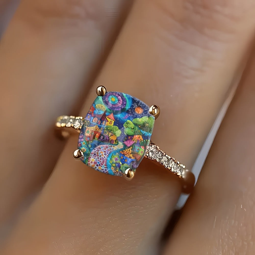 Colorful Village Square Ring