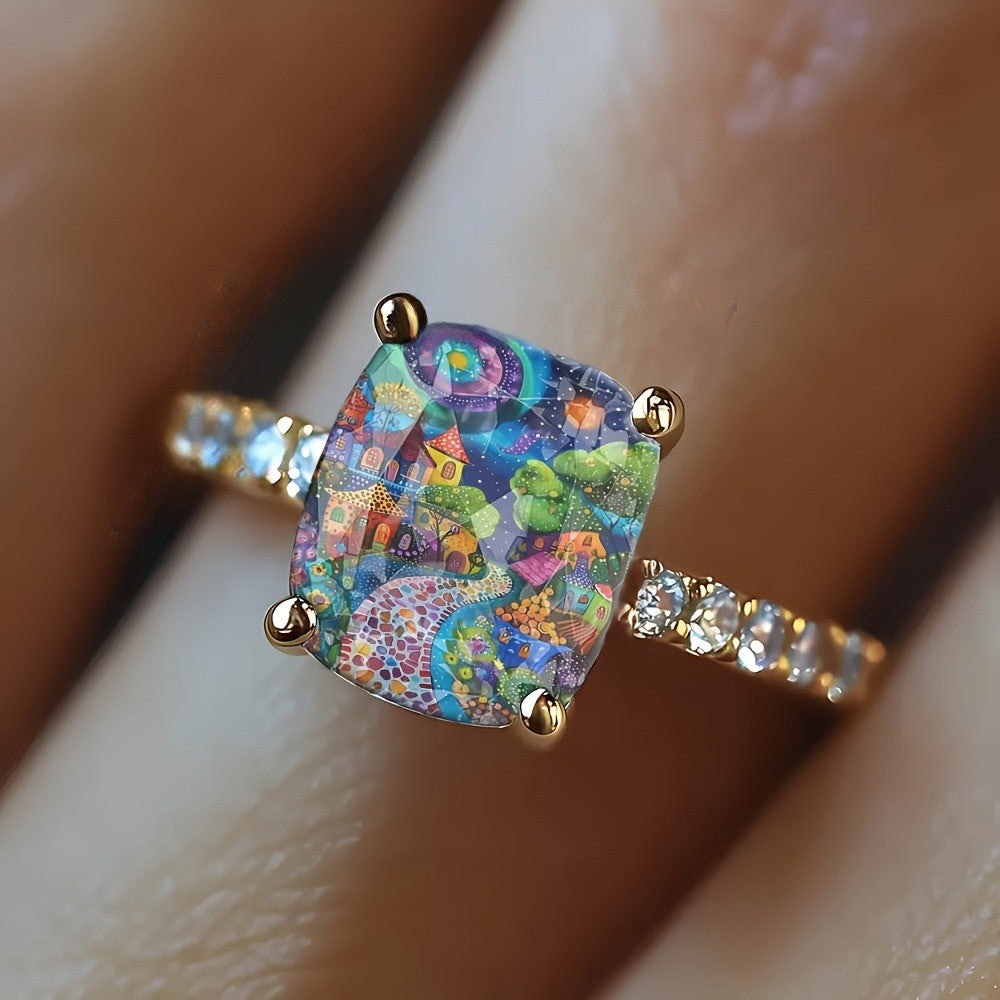 Colorful Village Square Ring