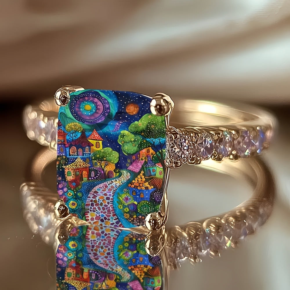 Colorful Village Square Ring