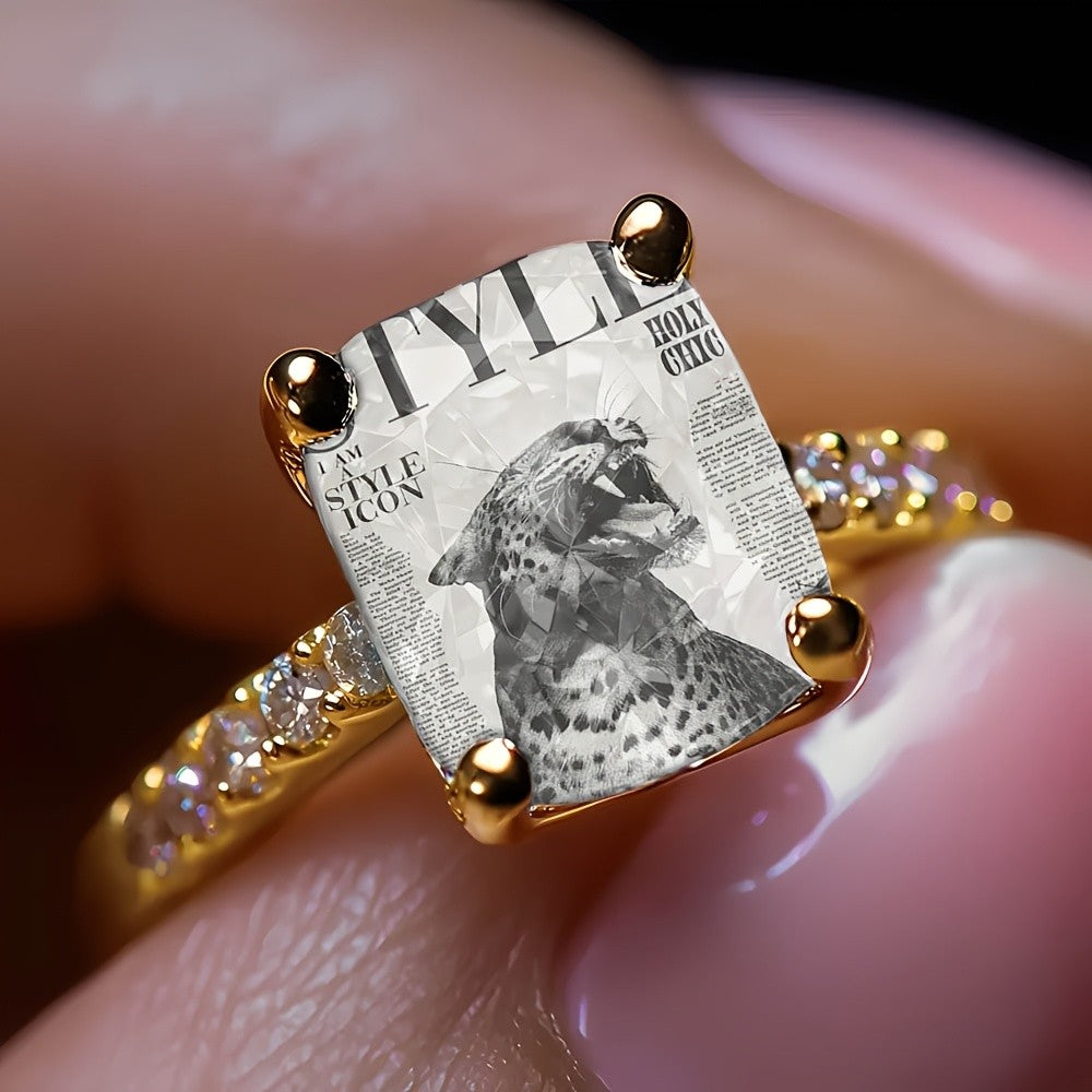 Leopard Collage Crystal Ring