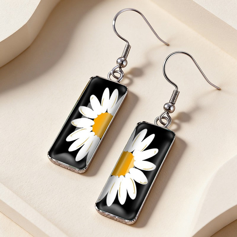 Daisy Rectangle Drop Earrings