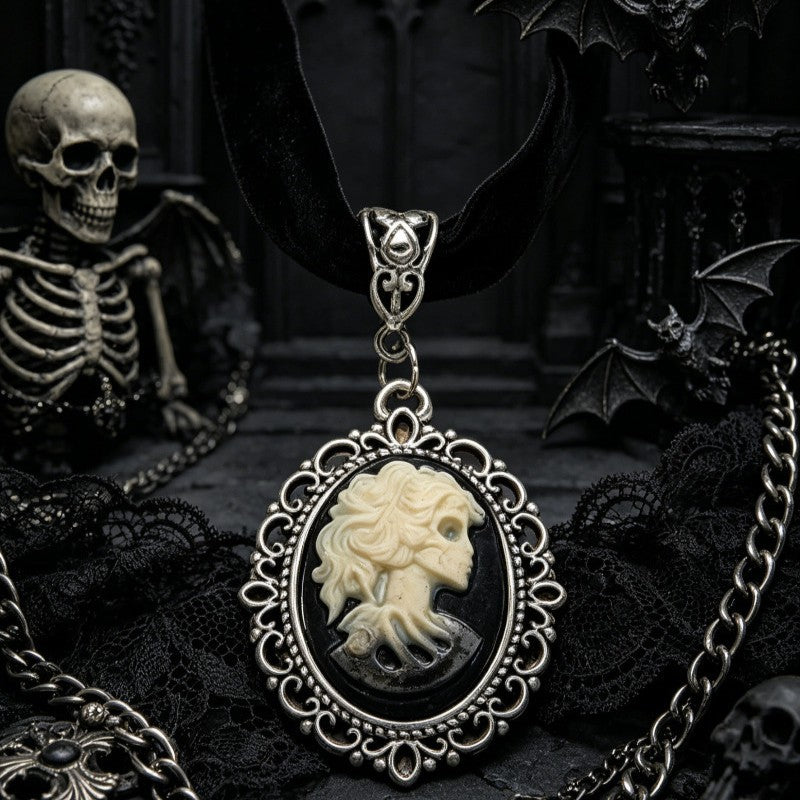 Gothic Skull Cameo Choker Necklace