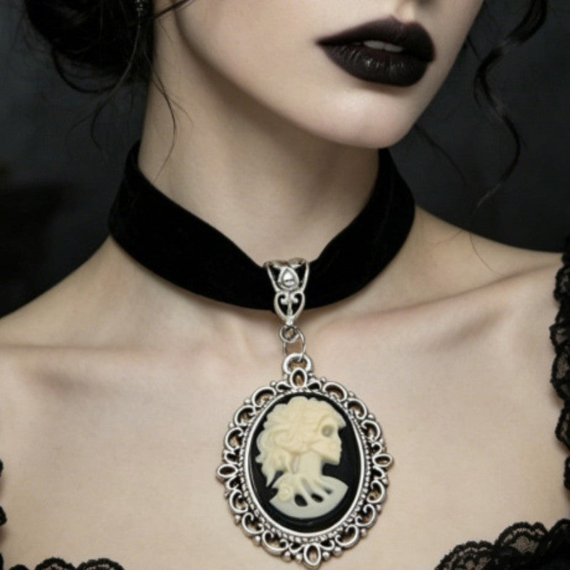 Gothic Skull Cameo Choker Necklace